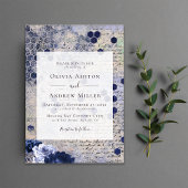 ネイビーブルーハニカム結婚フローラ 招待状