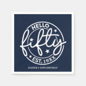 ネイビーブルーハローフィフティ50誕生日 スタンダードカクテルナプキン (正面)