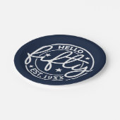 ネイビーブルーハローフィフティ50誕生日 ペーパープレート (アングル)