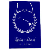 ネイビーブルーハワイ地図結婚の歓迎スワッグ ミディアムペーパーバッグ (正面)