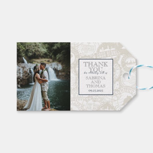 ネイビーブルーハワイ結婚の写真 ギフトタグ (正面(横))