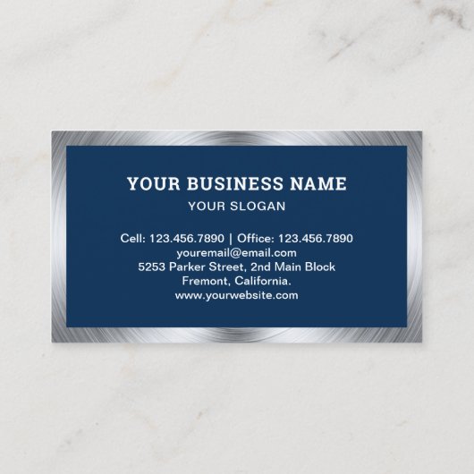 ネイビーブルーハンドマニー修理ツール電気技師 名刺 (裏面)