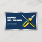 ネイビーブルーハンドマニー修理ツール電気技師 名刺 (正面)