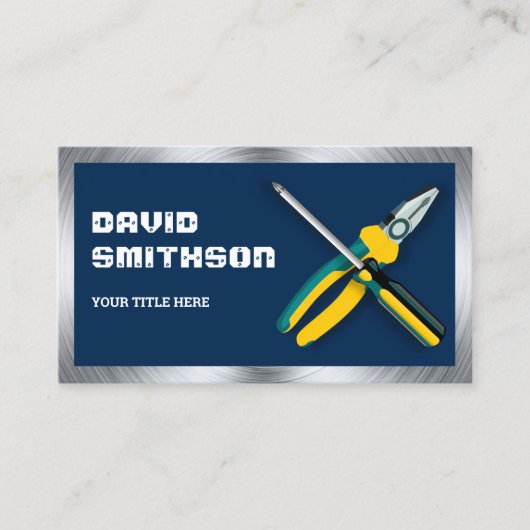 ネイビーブルーハンドマニー修理ツール電気技師 名刺 (正面)