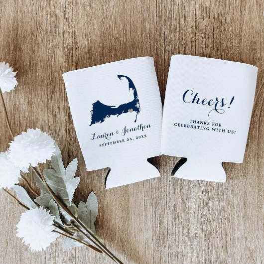 ネイビーブルーハーウィッチポートケープコッド金ゴールド結婚ハート 缶クーラー