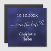 ネイビーブルーハートウェディングデイトマグネットを保存 (正面/裏面)