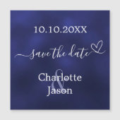 ネイビーブルーハートウェディングデイトマグネットを保存 (正面)