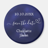 ネイビーブルーハートウェディングデイトマグネットを保存 マグネット (正面)