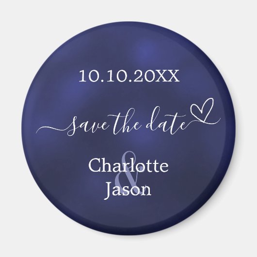 ネイビーブルーハートウェディングデイトマグネットを保存 マグネット (正面)