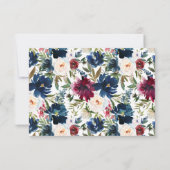 ネイビーブルーバイオレットフラワーブルームウォーターカラーウェディング 出欠カード (裏面)
