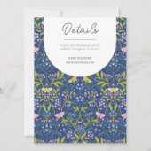 ネイビーブルーバタフライフローラダマスクベビーシャワー 招待状 (裏面)