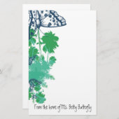 ネイビーブルーバタフライ&パームツリーステーショナリー 便箋 (正面/裏面)