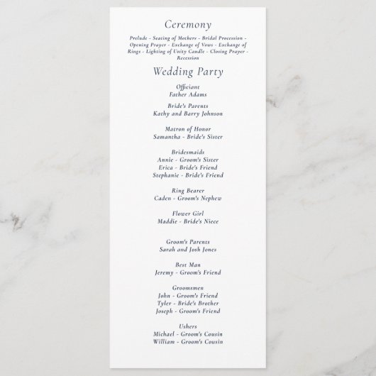 ネイビーブルーバックグラウンドホワイトシンプルフローラ結婚ズ プログラム (裏面)