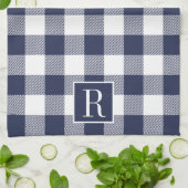 ネイビーブルーバッファローチェックモノグラム キッチンタオル (折り畳み)