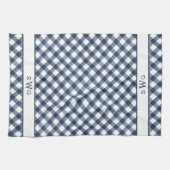 ネイビーブルーバッファロープレイドスリーイニシャルモノグラム キッチンタオル (横)