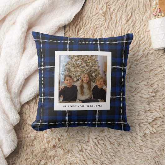 ネイビーブルーバッファロープレイド祖父母の写真 クッション (ブランケット)
