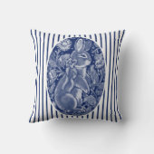 ネイビーブルーバニーラビットウォーターカラーストライプキュートおもしろい クッション (裏面)