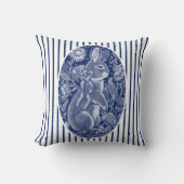 ネイビーブルーバニーラビットウォーターカラーストライプキュートおもしろい クッション (正面)