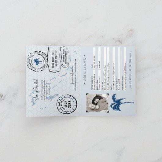 ネイビーブルーバハマパスポート結婚式招待状 招待状 (内部)