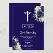 ネイビーブルーバプテスマスペインのス 招待状 (正面/裏面)