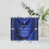 ネイビーブルーバプテスマ王室の《キリスト教》洗礼式や命名式ブルーサテン 招待状 (スタンド正面)