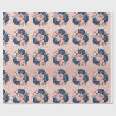 ネイビーブルーバラとバラ金ゴールド牡丹結婚ズ ラッピングペーパー (フラット)