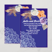 ネイビーブルーバラとマンダラ結婚ーズ 招待状 (正面/裏面)