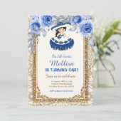 ネイビーブルーバラと金ゴールドメキシコ誕生日 招待状 (スタンド正面)