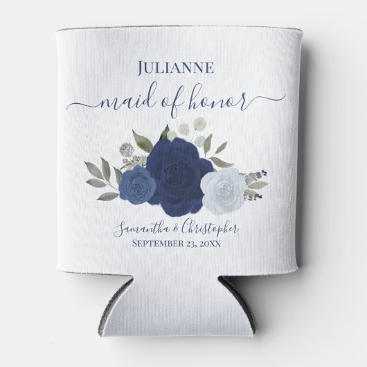 ネイビーブルーバラエレガントメイド・オブ・オーナー(花嫁付き添い人)結婚ズ 缶クーラー (正面)