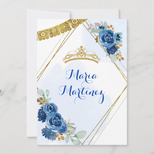 ネイビーブルーバラガールシャルラ15誕生日 招待状 (裏面)