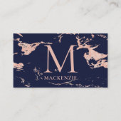 ネイビーブルーバラゴールドフォイルマーブルモノグラムQRコード 名刺 (正面)