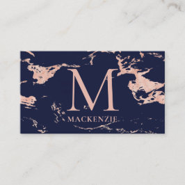 ネイビーブルーバラゴールドフォイルマーブルモノグラムQRコード 名刺