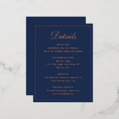 ネイビーブルーバラゴールド結婚フォイルのエンクロージャカード 箔招待状ポストカード (正面/裏面)