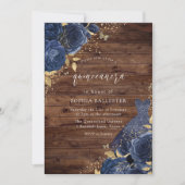 ネイビーブルーバラドレス金ゴールド素朴キンセアニェラパーティー 招待状 (正面)