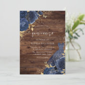 ネイビーブルーバラドレス金ゴールド素朴キンセアニェラパーティー 招待状 (スタンド正面)