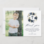 ネイビーブルーバラフローラリース写真第1聖餐会 サンキューカード (正面)