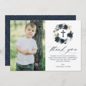 ネイビーブルーバラフローラリース写真第1聖餐会 サンキューカード (正面/裏面)