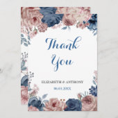 ネイビーブルーバラムーヴウォーターフローラ結婚ズ サンキューカード (正面/裏面)