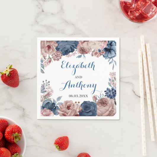 ネイビーブルーバラムーヴウォーターフローラ結婚ズ スタンダードカクテルナプキン (インサイチュ)