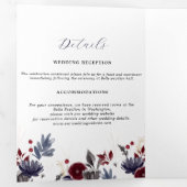 ネイビーブルーバラ色のゴシック花柄結婚式 三つ折り案内状 (内部最初)