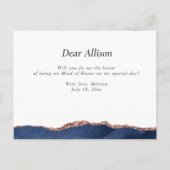 ネイビーブルーバラ金ゴールドが私のメイド・オブ・オーナー（花嫁付き添い人） インビテーションポストカード (裏面)