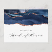 ネイビーブルーバラ金ゴールドが私のメイド・オブ・オーナー（花嫁付き添い人） インビテーションポストカード (正面)