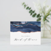 ネイビーブルーバラ金ゴールドが私のメイド・オブ・オーナー（花嫁付き添い人） インビテーションポストカード (スタンド正面)