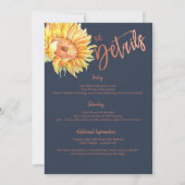 ネイビーブルーバラ金ゴールドひまわりブライダルシャワー詳細 招待状 (裏面)