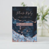 ネイビーブルーバラ金ゴールドアガテギルトウェディングRSVP返信 出欠カード (スタンド正面)