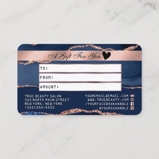 ネイビーブルーバラ金ゴールドアガテマーブルクレジットギフトカード 名刺 (裏面)