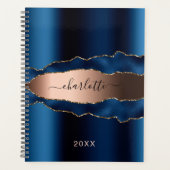 ネイビーブルーバラ金ゴールドアガート大理石名2025 プランナー手帳 (正面)