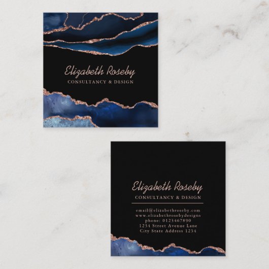 ネイビーブルーバラ金ゴールドアゲートジオード スクエア名刺 (正面/裏面)
