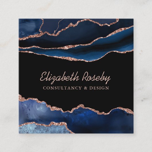 ネイビーブルーバラ金ゴールドアゲートジオード スクエア名刺 (正面)