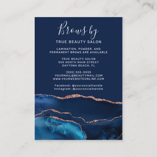 ネイビーブルーバラ金ゴールドアゲートブローズアフターケアアイコン 名刺 (裏面)